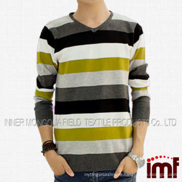 Youthful Vivid Yellow Black Striped New Men Cashmere Sweater